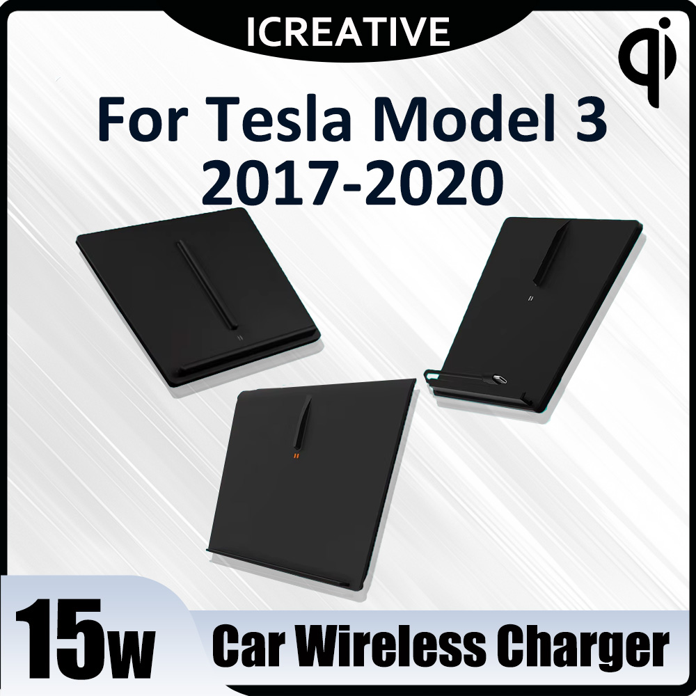 Wireless Phone Charger Pad - テスラ用ワイヤレスカーチャージャー,電話充電パッド,インテリアセンターコンソール,アクセサリー,モデル3, 2017, 2018, 2019, 2020