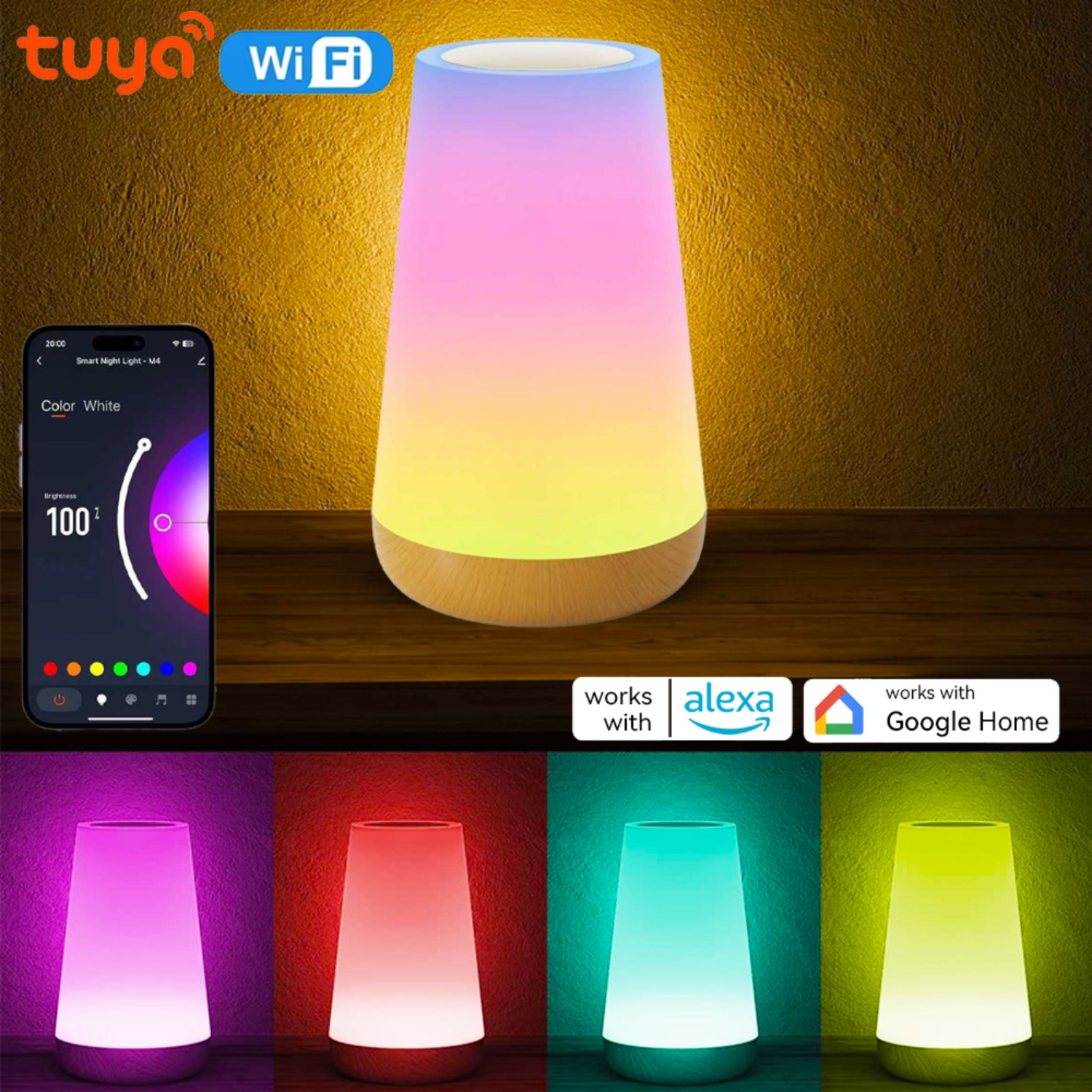 Rgb Desk Lamp Smart - USB充電式Tuya WiFiスマートテーブルランプ調光可能アプリ音声制御デスクランプRGBタッチランプ寝室ナイトライト（Alexa対応）