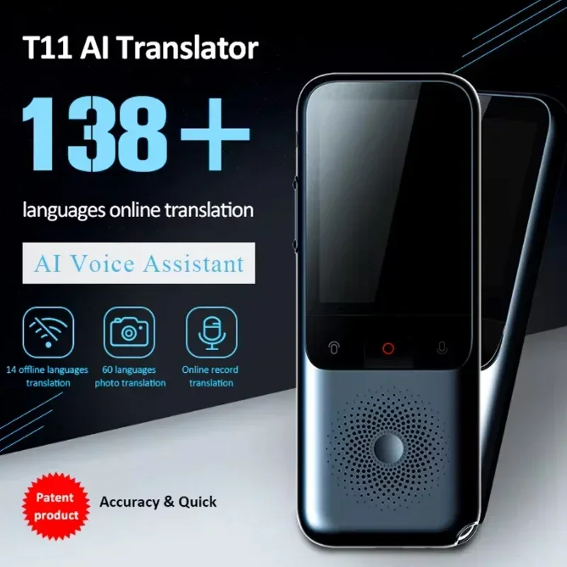 Portable Translator Device - T11 スマート翻訳機 138言語対応 オフラインリアルタイムインテリジェント音声AI写真翻訳機 ポータブルオーディオリアルタイム翻訳機