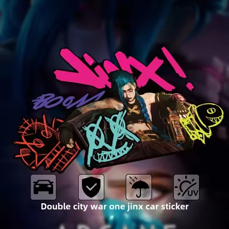 Electric Gadget - Arcane Jinx グラフィティ反射車ステッカー電動バイク窓ガラスデカールアニメゲーム車両装飾アクセサリー